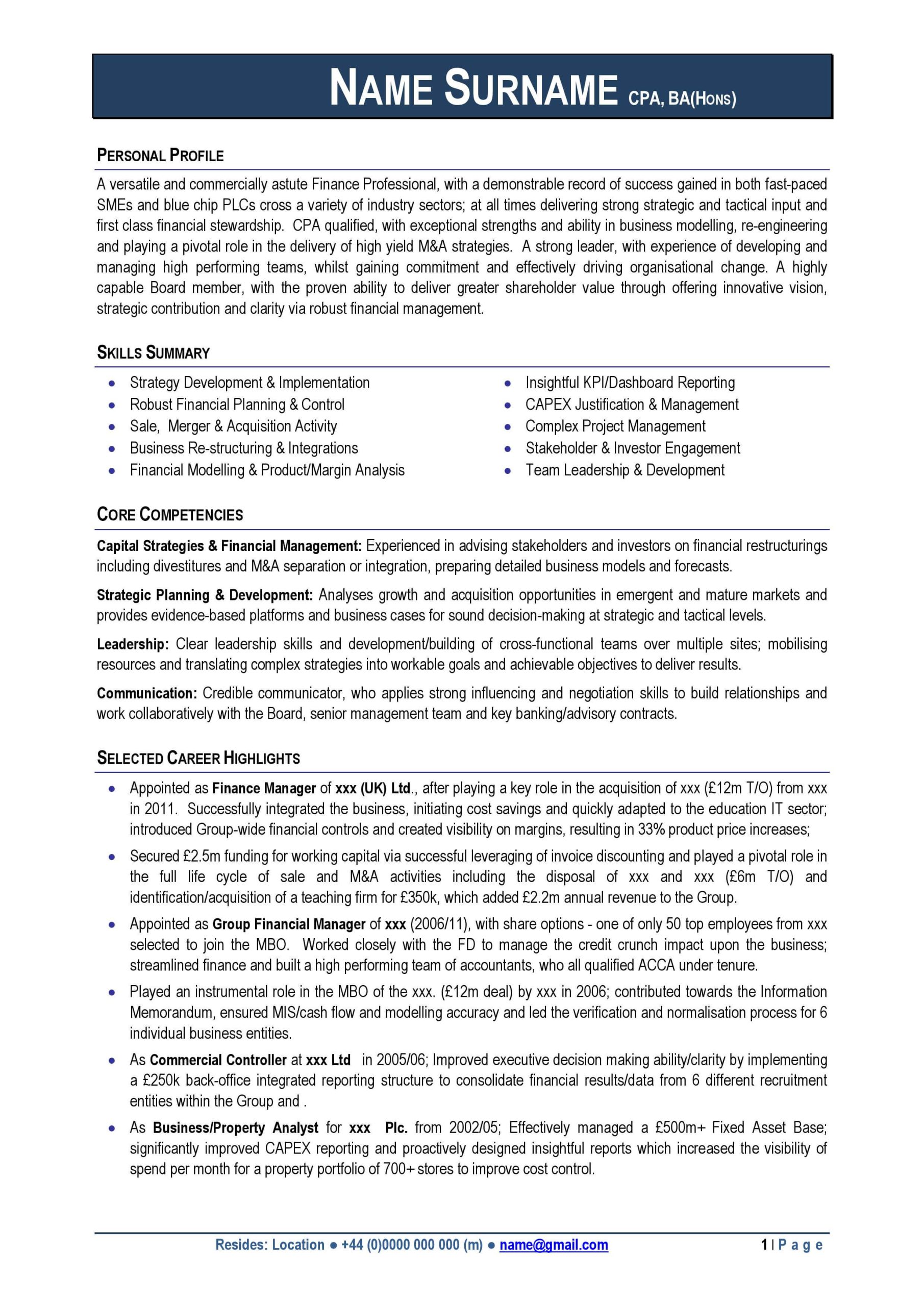 professional cv example