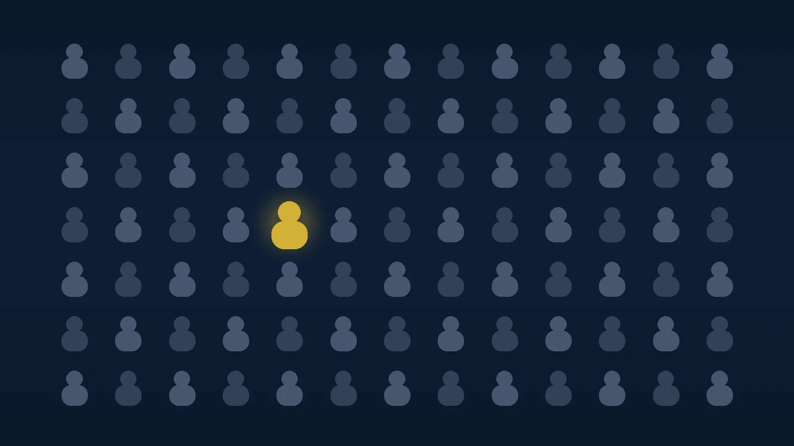 Grid of grey figures with one gold figure standing out, representing a crowded senior job market